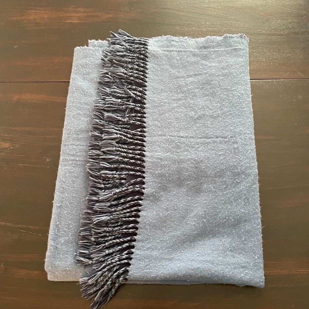 Kate Spade New York Reversible Fringe Blue Navy Throw Blanket